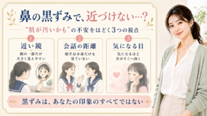 中学生の鼻の黒ずみへの不安を近い鏡、会話の距離、気になる日の3視点で整理する図