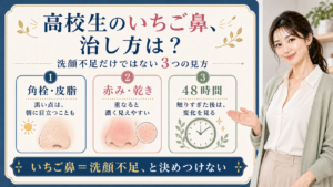 高校生のいちご鼻を角栓・皮脂、赤み・乾き、48時間の3つで整理する図