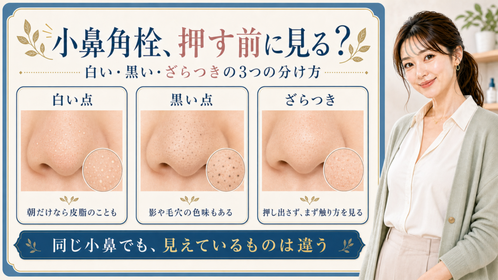 小鼻のざらつきを白い点、黒い点、ざらつきに分ける3カード図