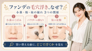 ファンデの毛穴浮きを小鼻のくぼみ、パウダーの重なり、昼の皮脂で整理する3カード図