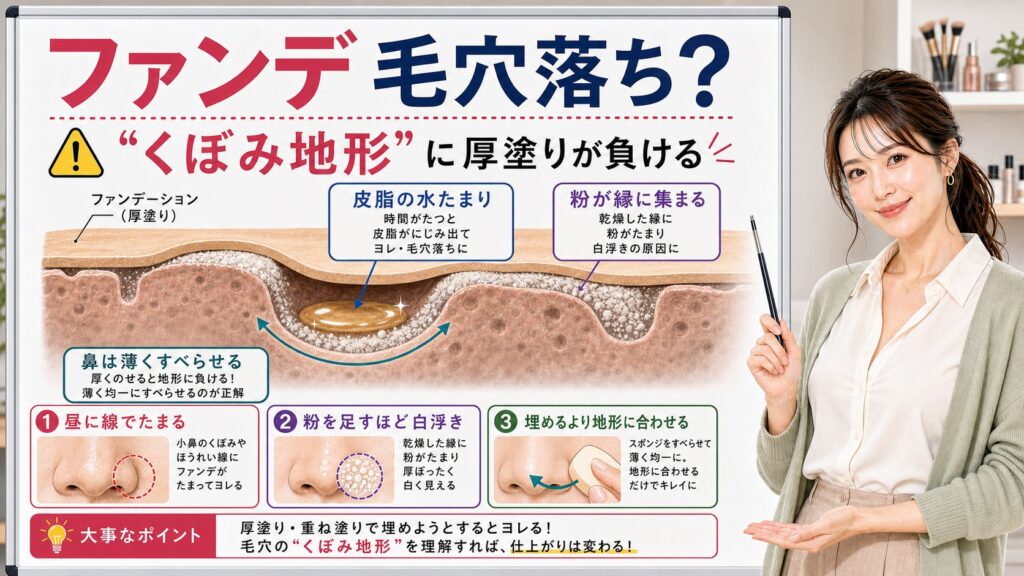 ファンデの毛穴落ちとパウダー浮きを毛穴のくぼみ構造から解説