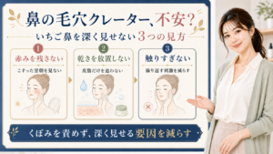 鼻の毛穴クレーターを深く見せないための赤み、乾き、反復刺激の3カード図
