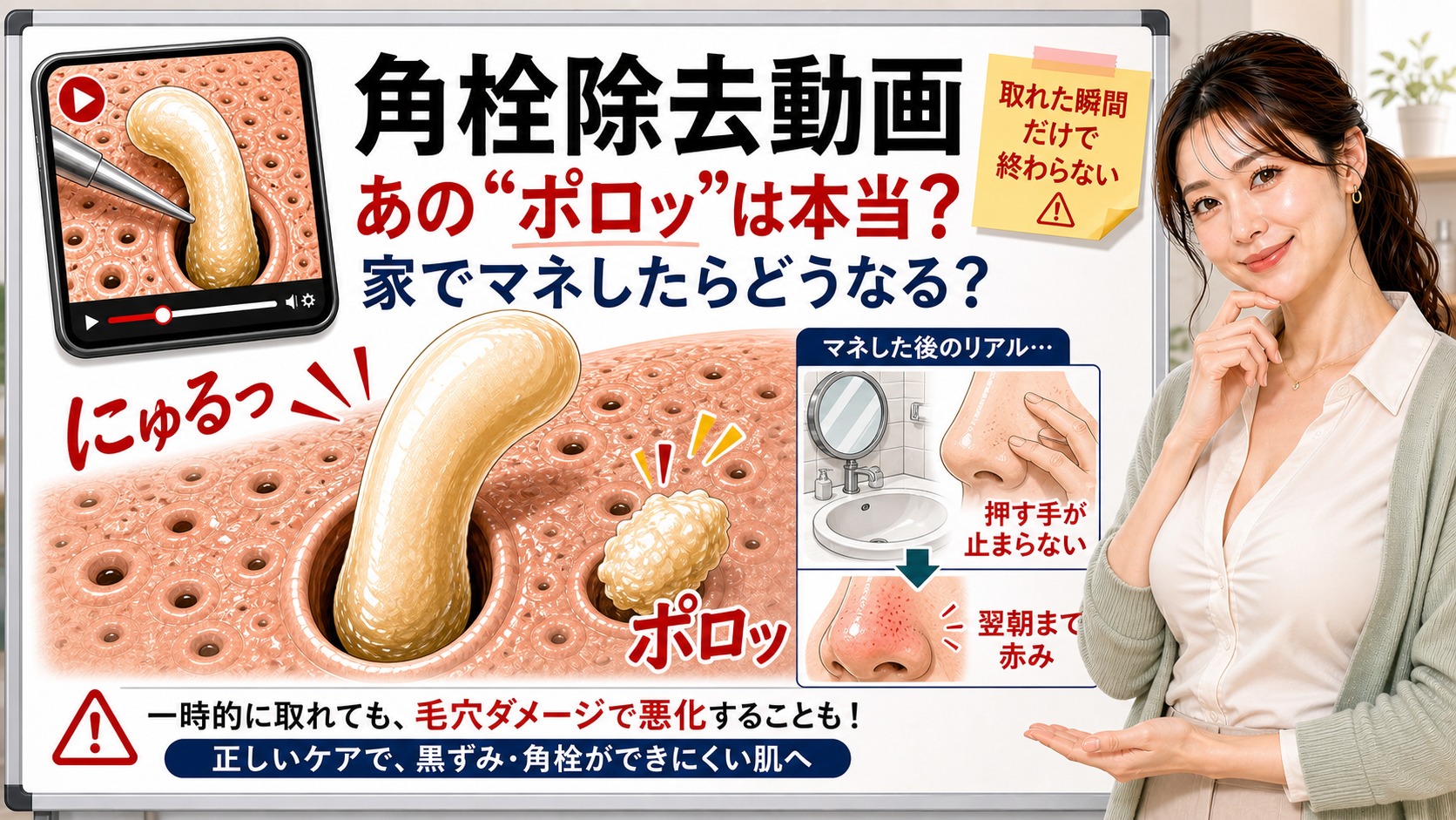 角栓除去動画のポロッと家でマネするリスクを解説