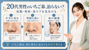 男性のいちご鼻を皮脂、角栓、夜ケアで見分ける3カード図