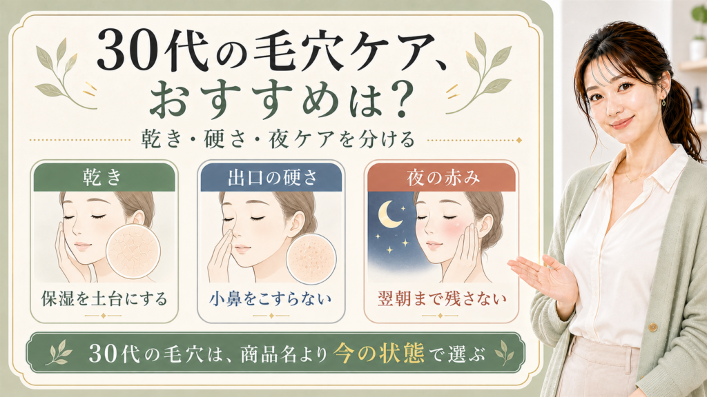 30代の毛穴ケアを乾き、出口の硬さ、夜の赤みで分ける3カード図
