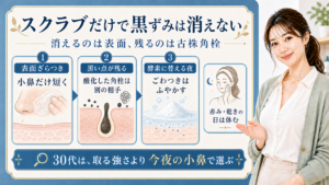 スクラブだけで黒ずみは消えない理由と酵素洗顔の使い分けを示す401記事アイキャッチ