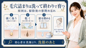 毛穴詰まりの原因を洗顔後の保湿不足として示す413記事アイキャッチ