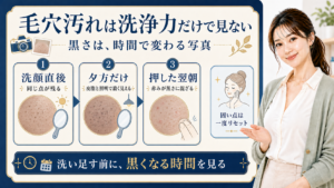 洗顔しても残る毛穴汚れを黒くなる時間で見る416記事アイキャッチ