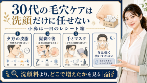 30代男性の毛穴ケアを小鼻の一日のレシート箱として示す417記事アイキャッチ