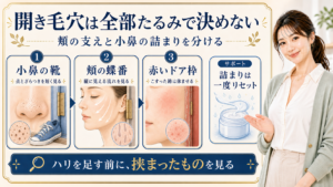 40代の開き毛穴をたるみと小鼻の詰まりで分ける421記事アイキャッチ