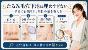 40代たるみ毛穴下地の量と午後の毛穴落ちを示す422記事アイキャッチ