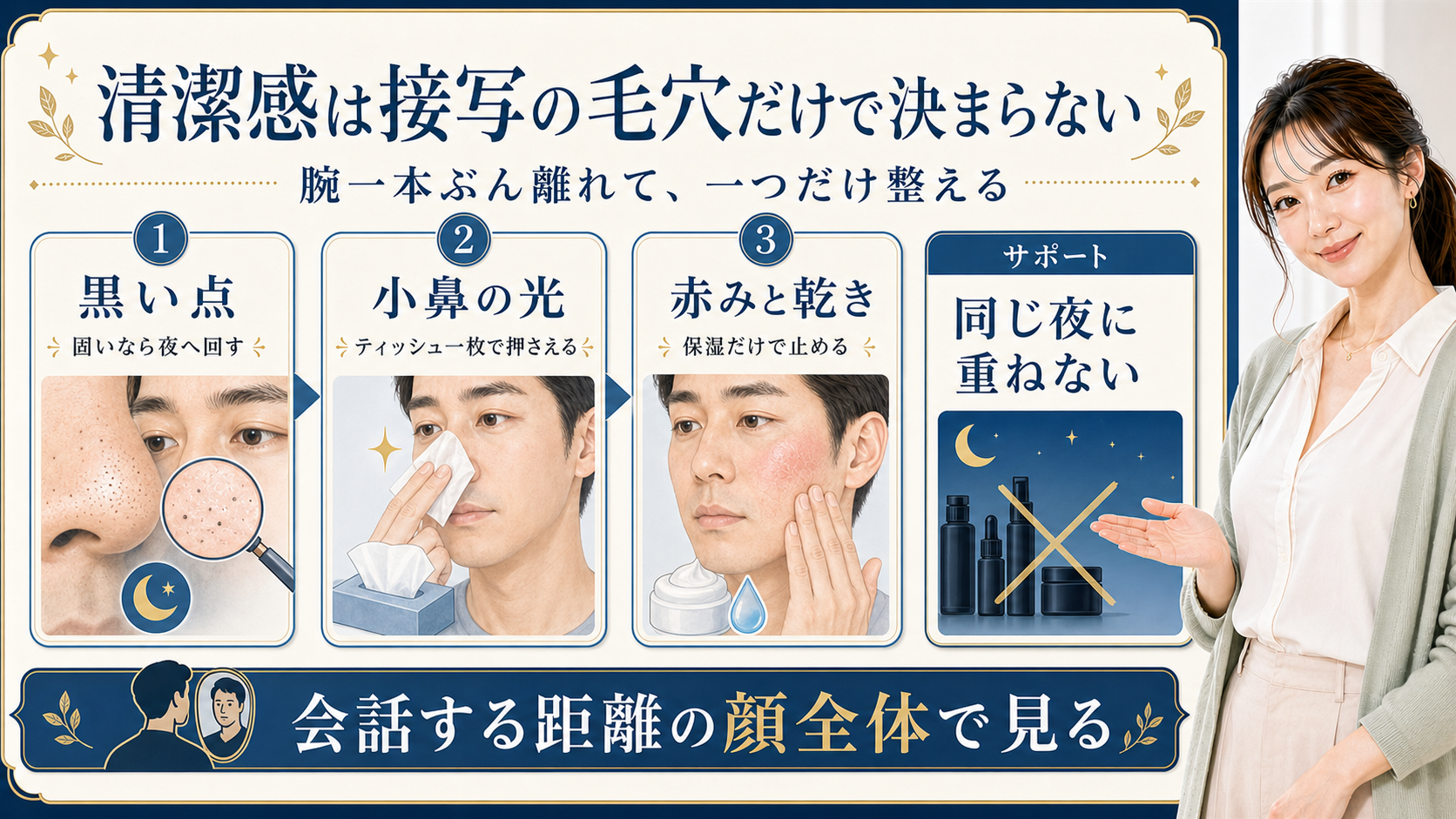 清潔感ない男に見える毛穴印象を会話距離で見る429記事アイキャッチ