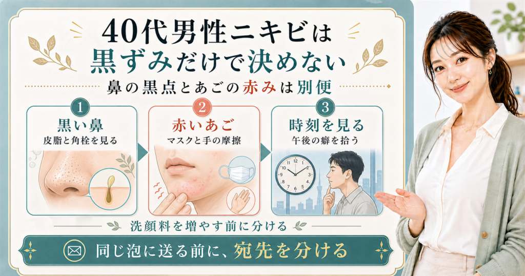 40代男性ニキビは黒ずみだけで決めない
