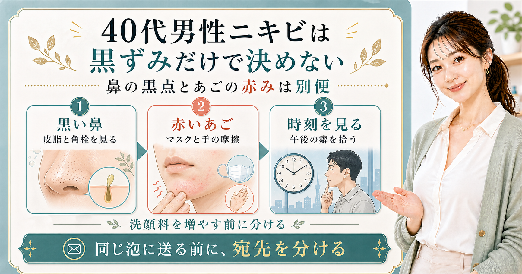 40代男性ニキビは黒ずみだけで決めない