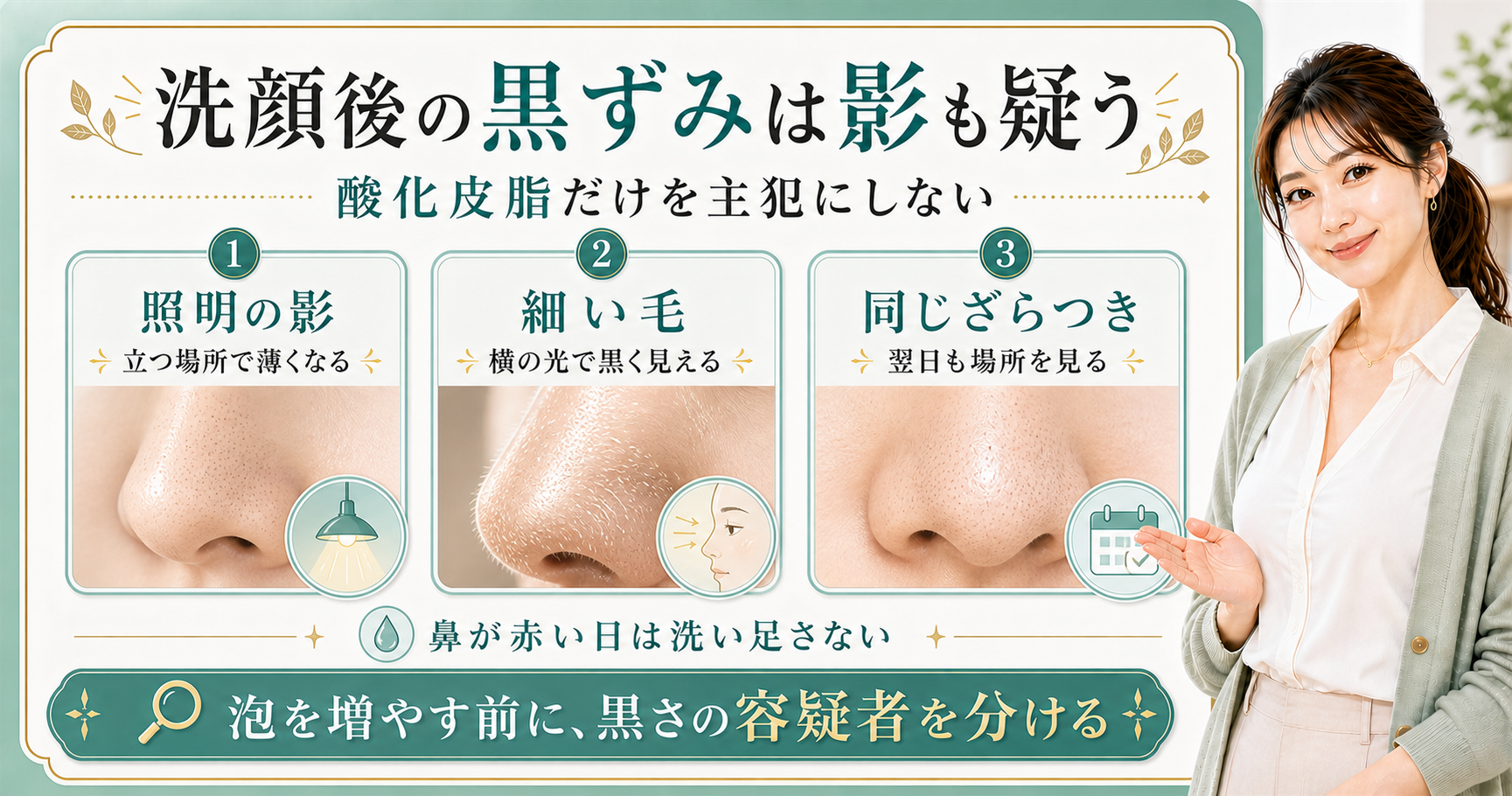 洗顔後の黒ずみは影も疑う