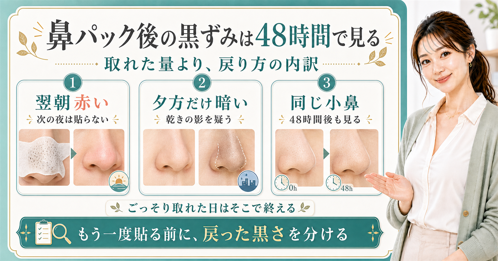 鼻パック後の黒ずみは48時間で見る
