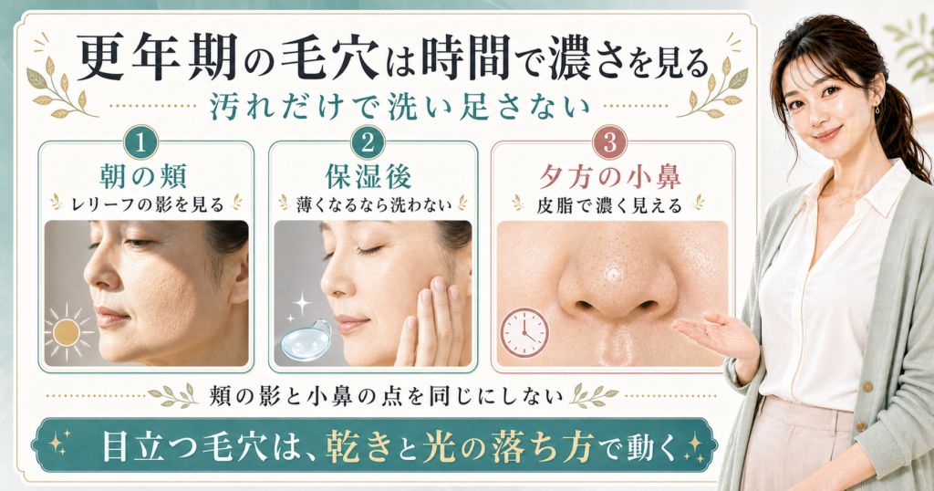 更年期の毛穴は時間で濃さを見る
