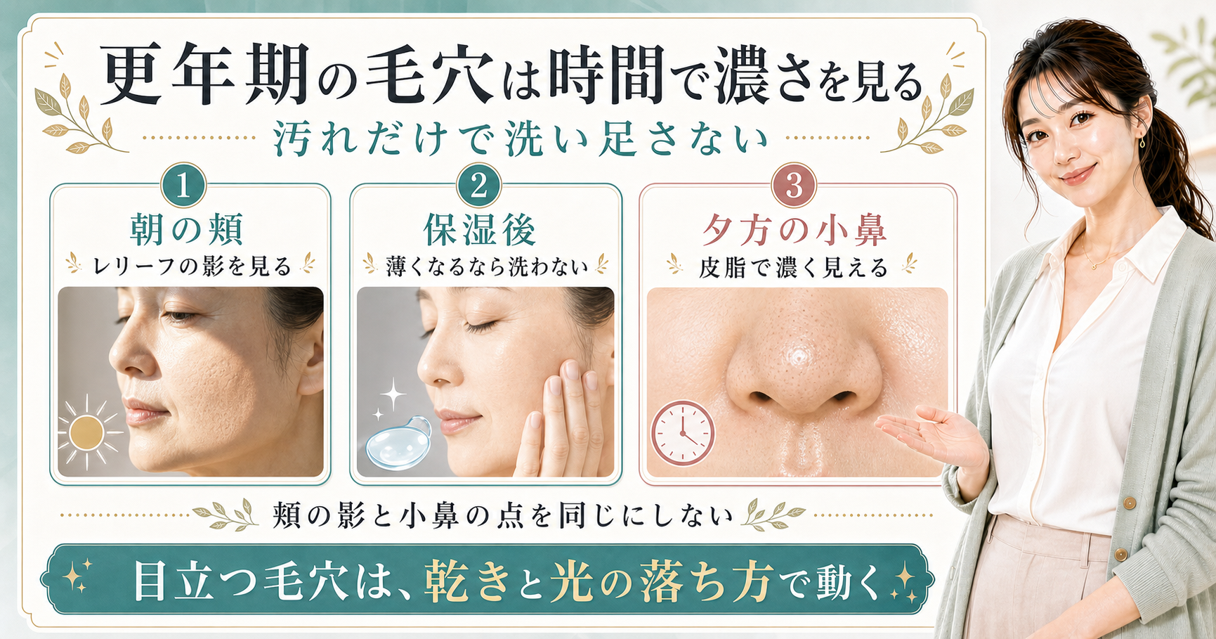 更年期の毛穴は時間で濃さを見る