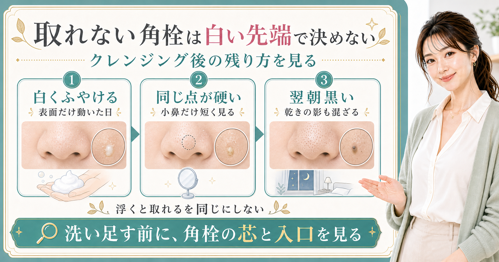 取れない角栓は白い先端で決めない