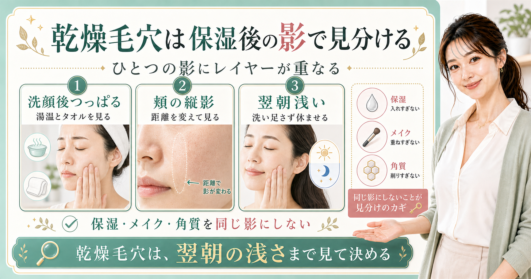 乾燥毛穴は保湿後の影で見分ける
