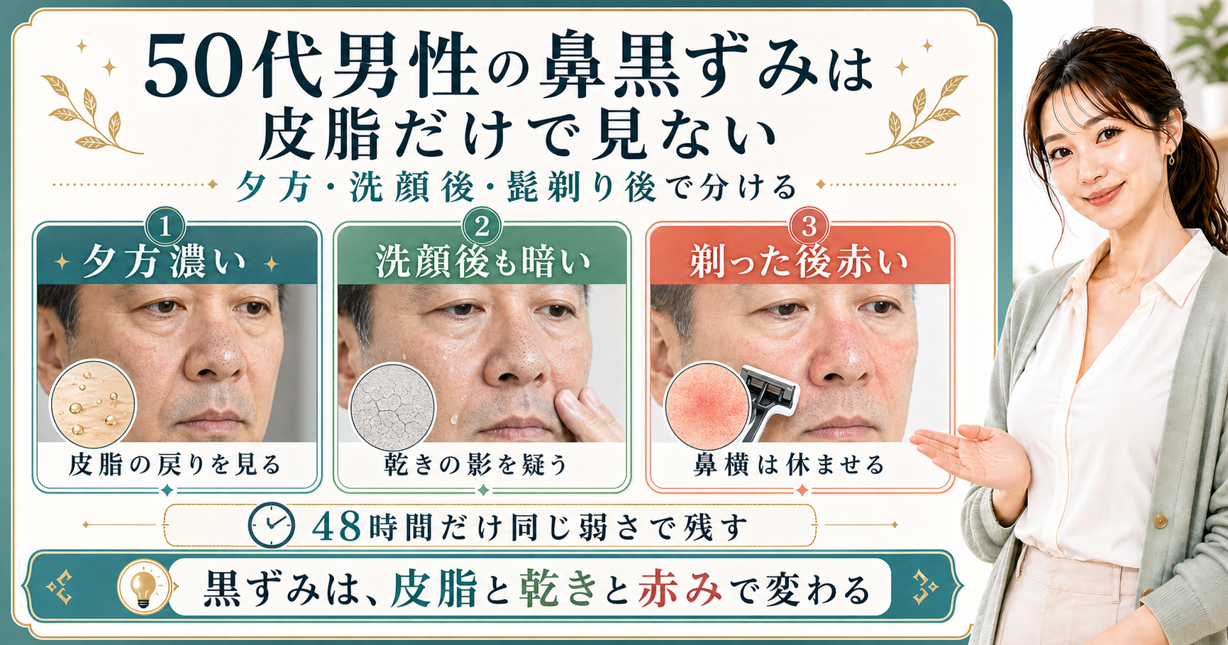 50代男性の鼻黒ずみは皮脂だけで見ない
