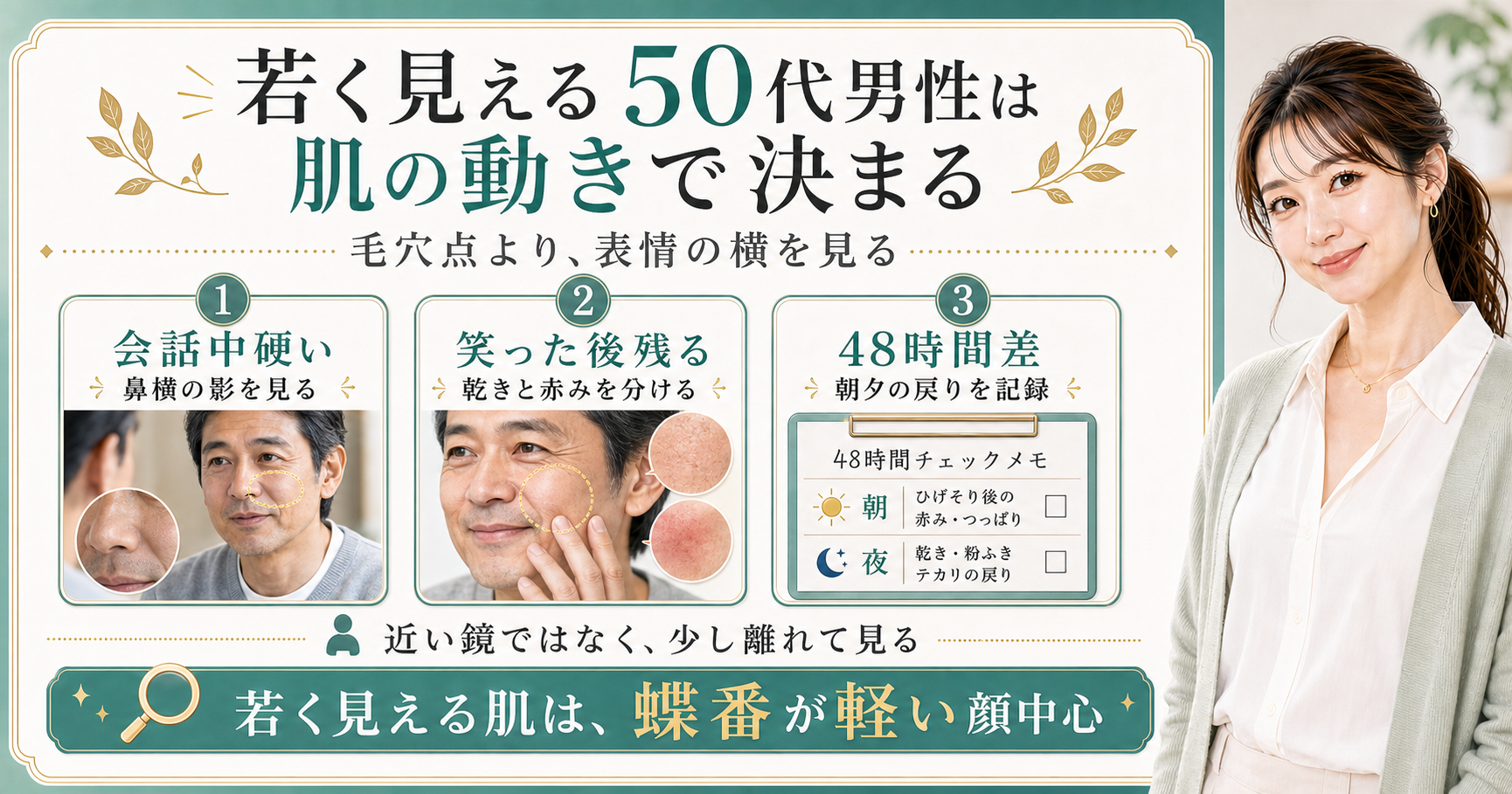 若く見える50代男性は肌の動きで決まる