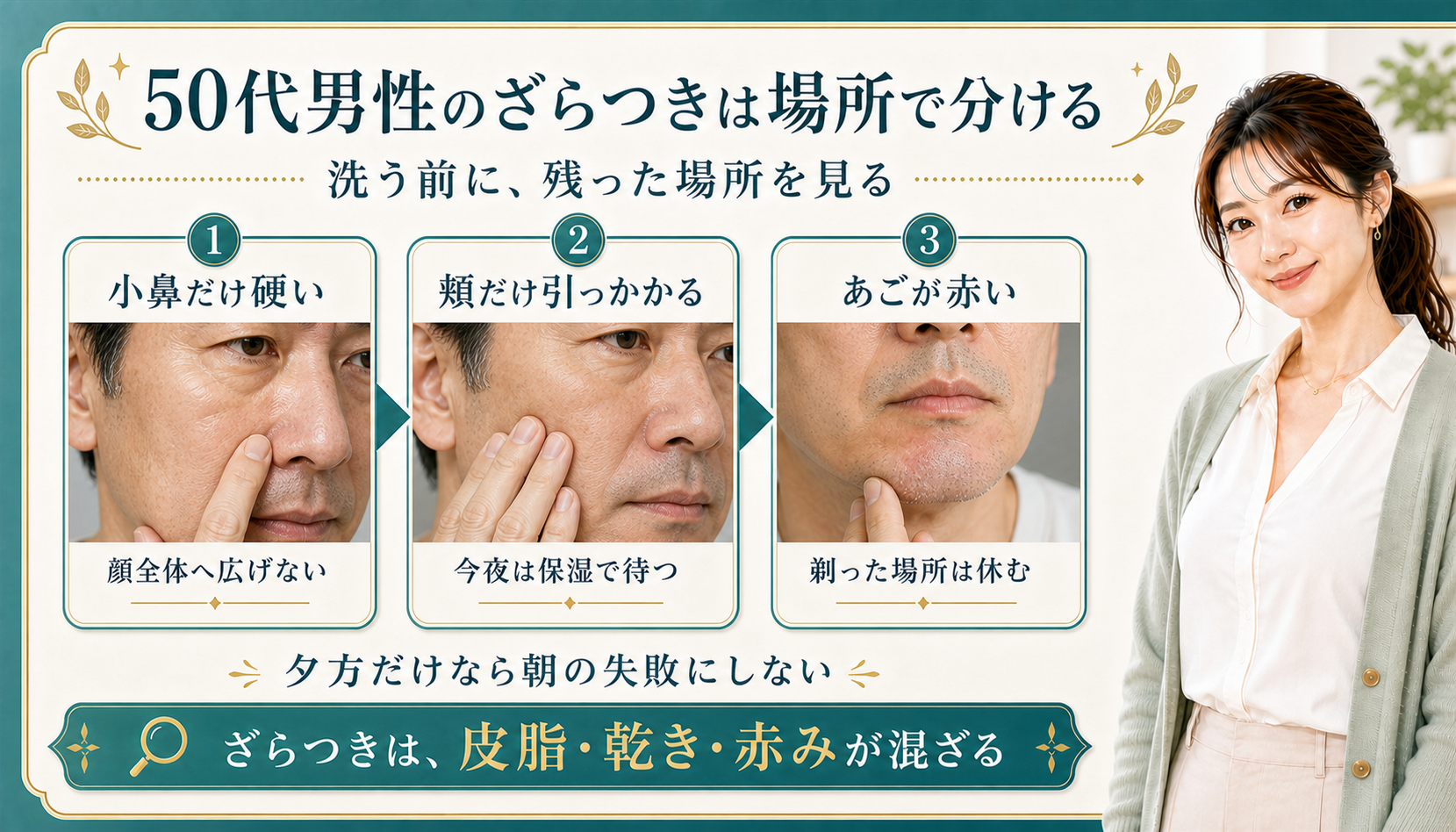 50代男性のざらつきは場所で分ける