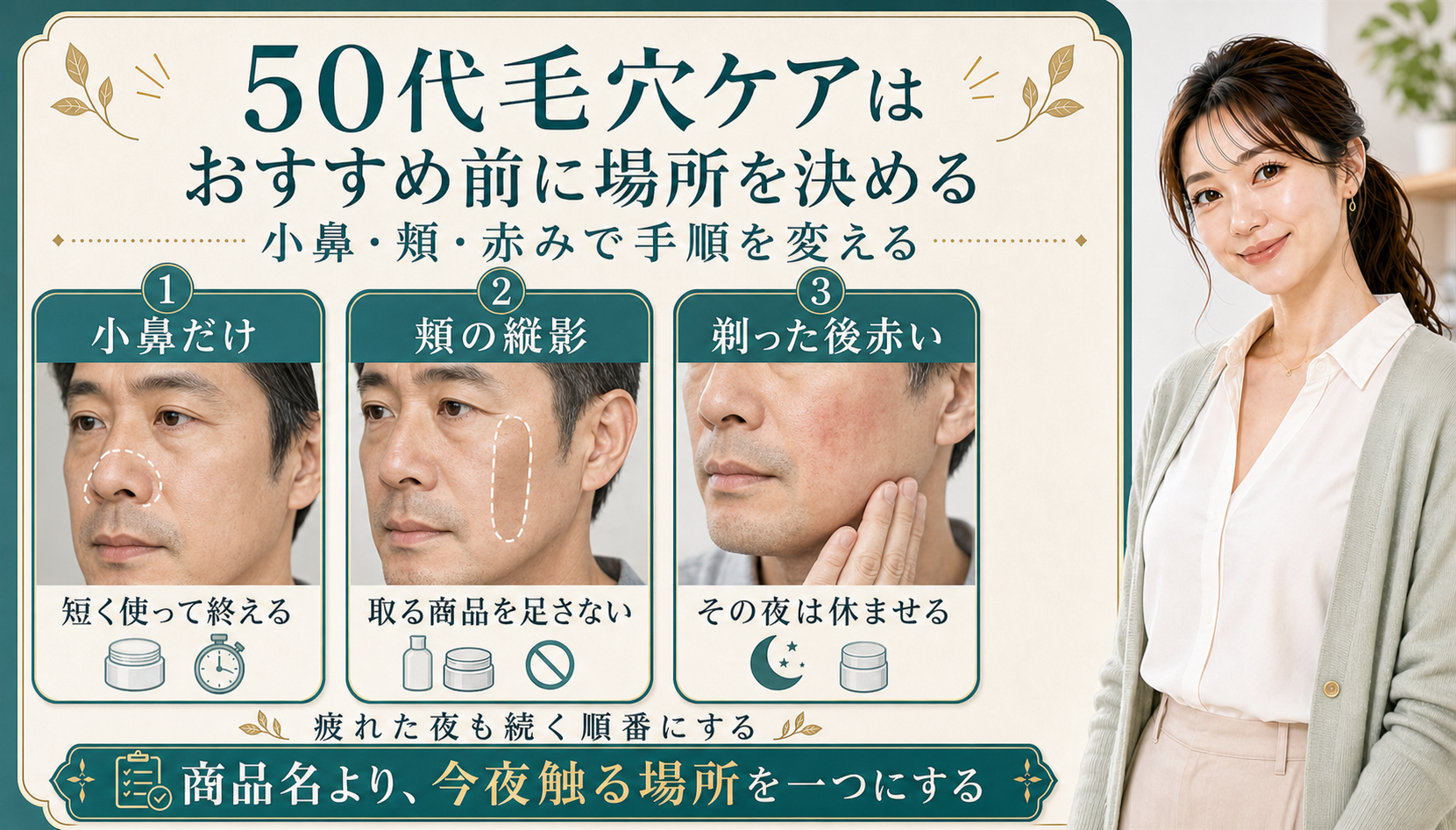 50代毛穴ケアはおすすめ前に場所を決める