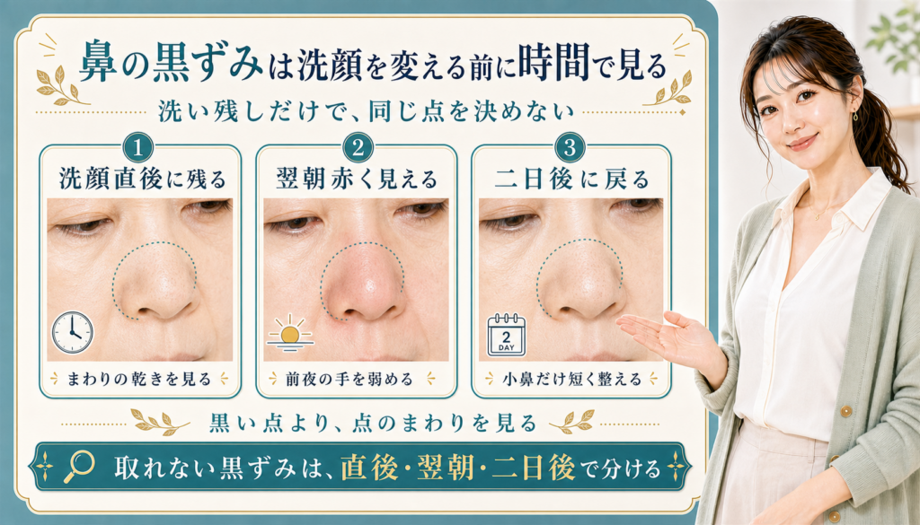 鼻の黒ずみは洗顔を変える前に時間で見る