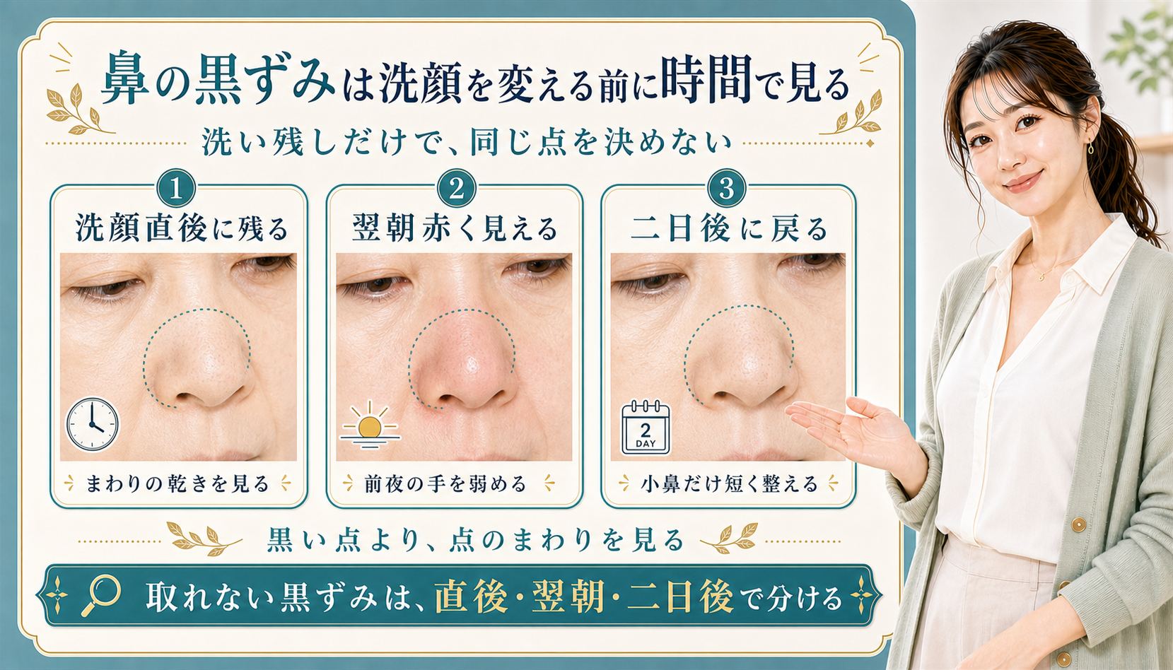 鼻の黒ずみは洗顔を変える前に時間で見る