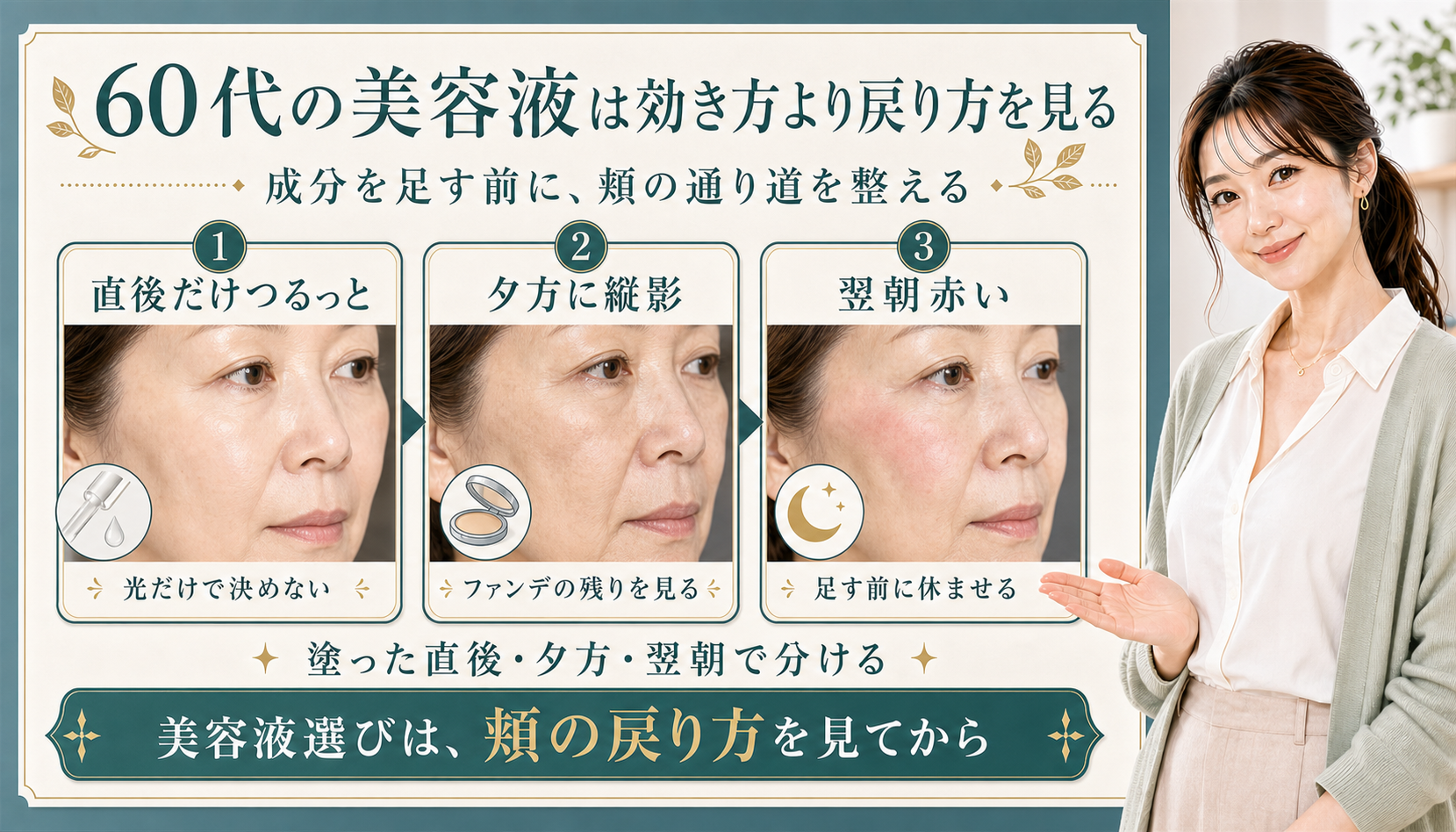 60代の美容液は効き方より戻り方を見る