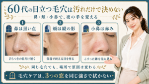 60代の目立つ毛穴は汚れだけで決めない