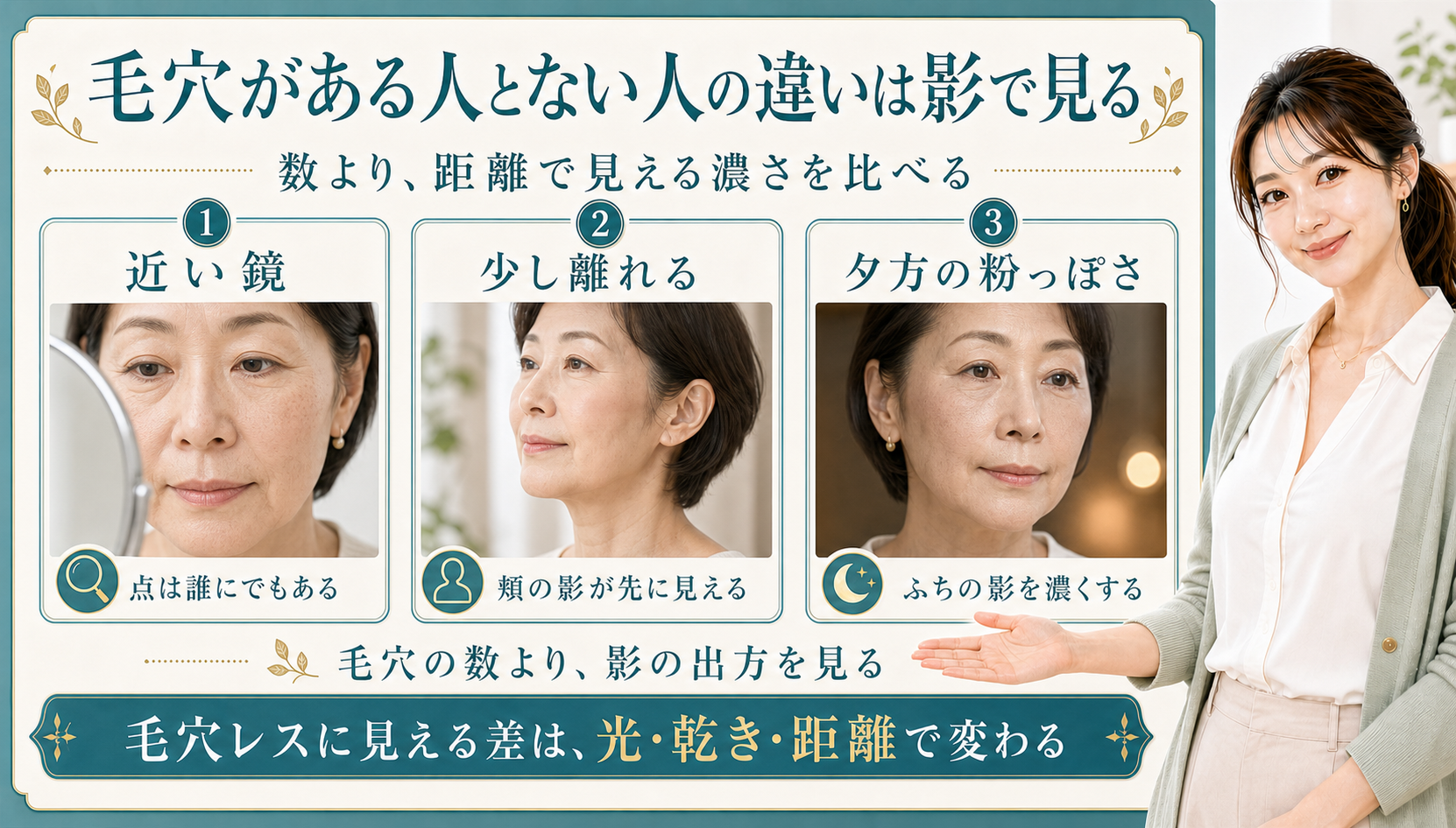 毛穴がある人とない人の違いは影で見る