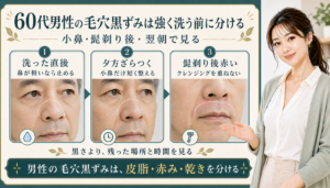60代男性の毛穴黒ずみは強く洗う前に分ける