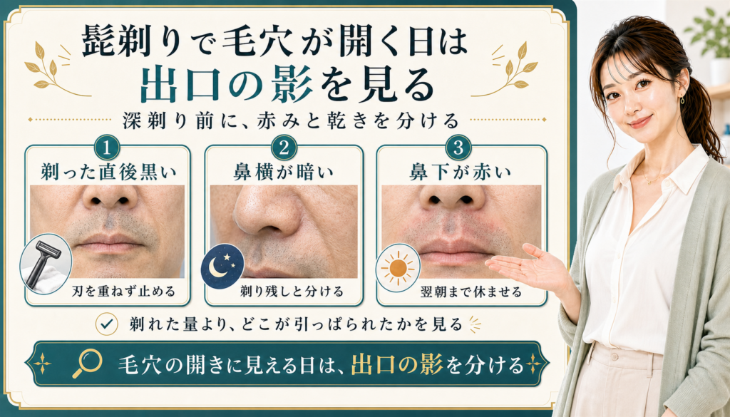 髭剃りで毛穴が開く日は出口の影を見る
