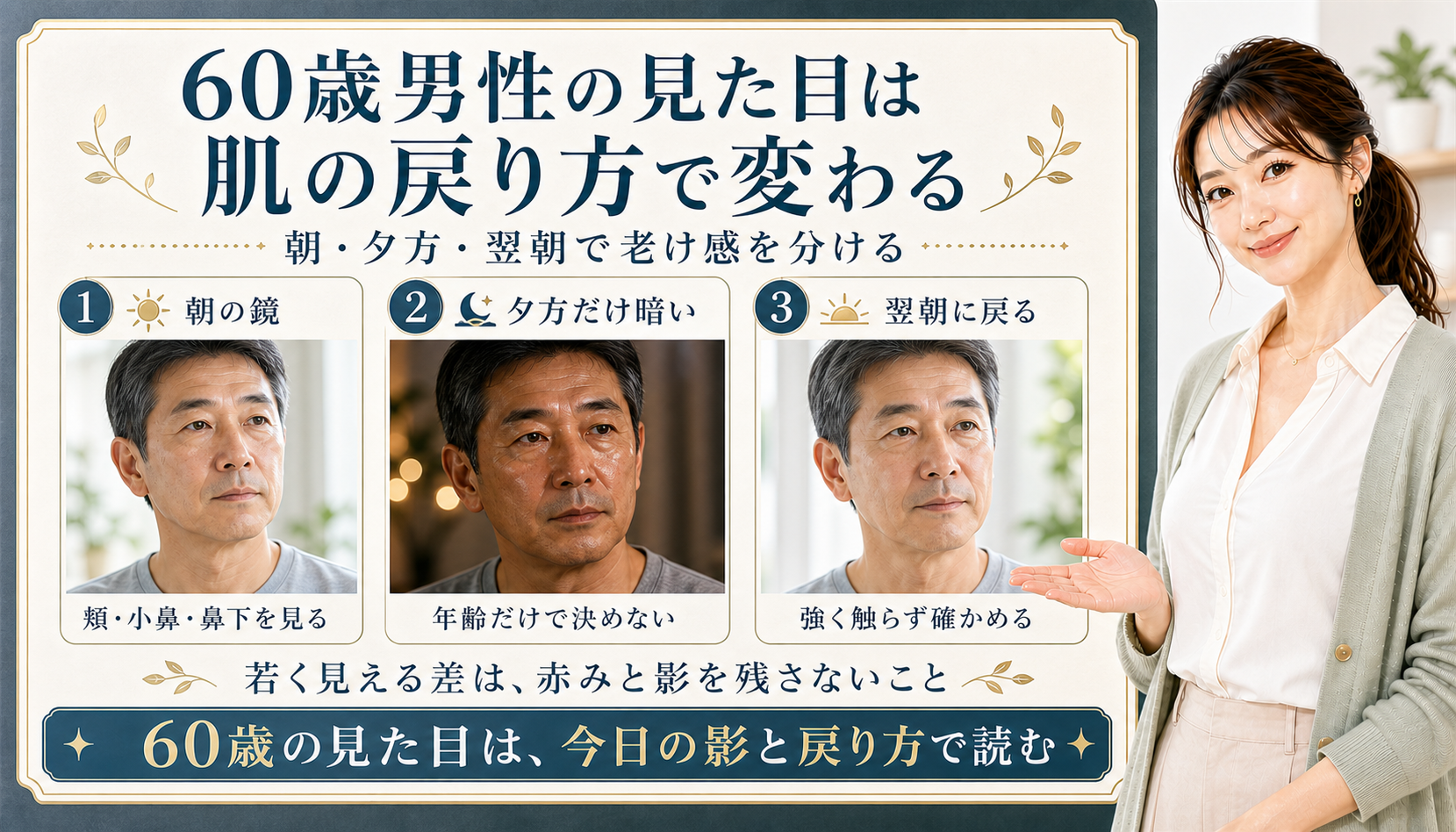 60歳男性の見た目は肌の戻り方で変わる