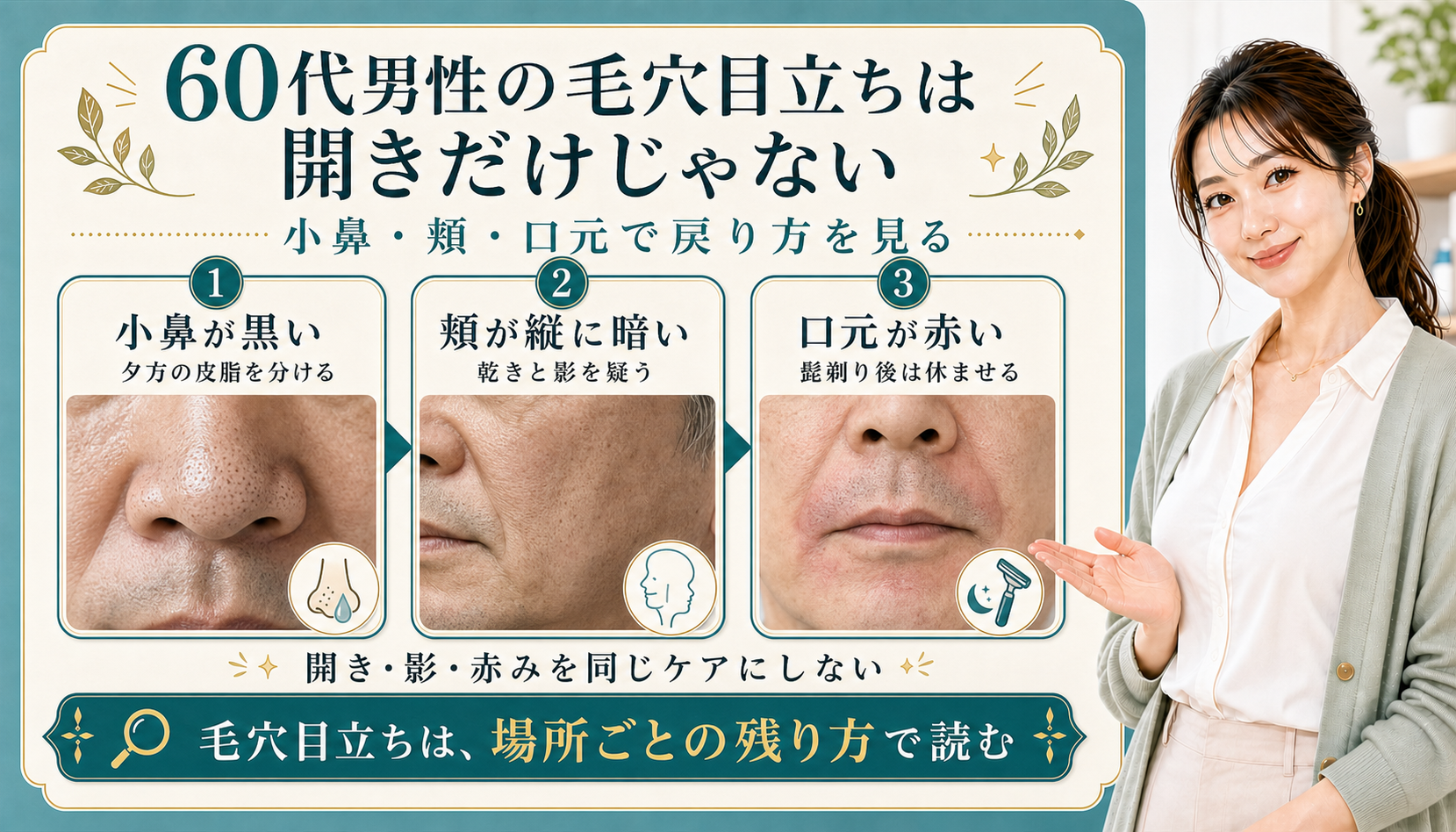 60代男性の毛穴目立ちは開きだけじゃない