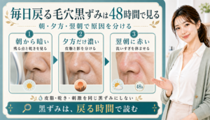 毎日戻る毛穴黒ずみは48時間で見る