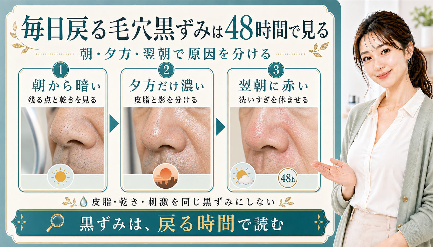 毎日戻る毛穴黒ずみは48時間で見る