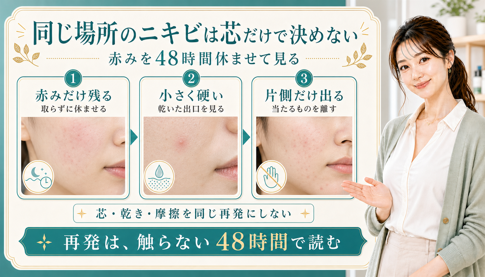 同じ場所のニキビは芯だけで決めない