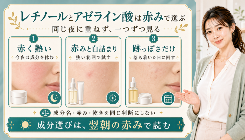 レチノールとアゼライン酸は赤みで選ぶ
