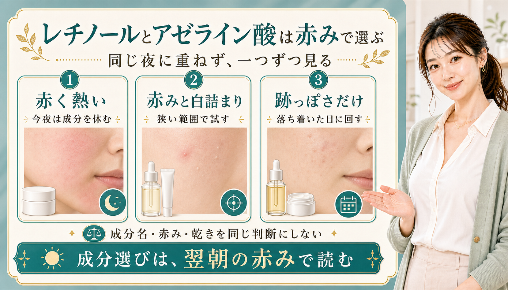 レチノールとアゼライン酸は赤みで選ぶ