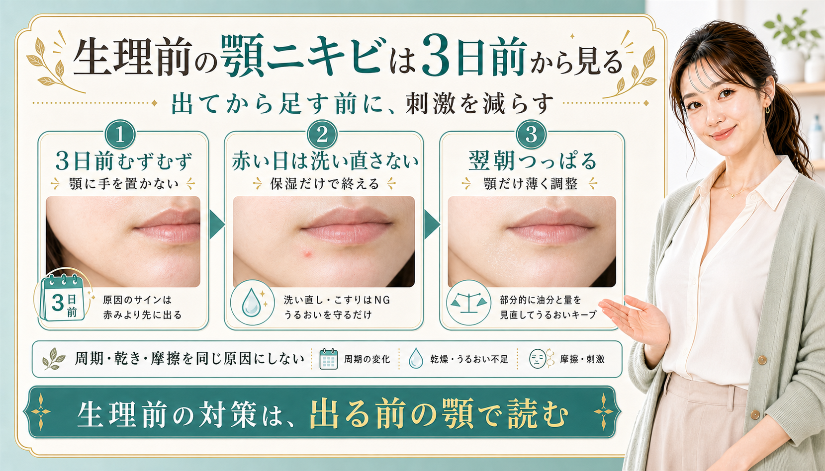 生理前の顎ニキビは3日前から見る