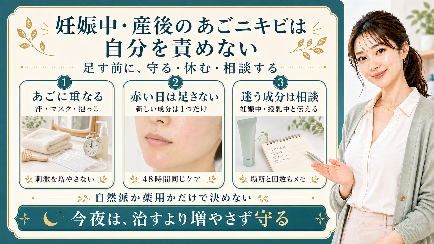 妊娠中・産後のあごニキビは自分を責めない