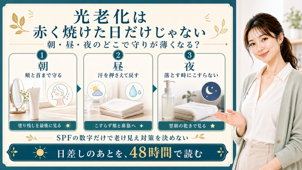 光老化は赤く焼けた日だけじゃない