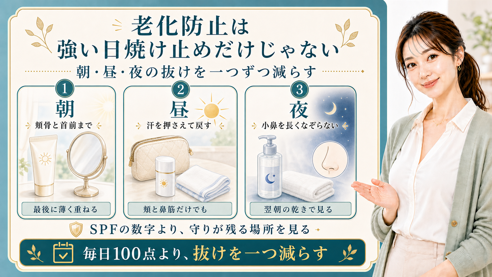 老化防止は強い日焼け止めだけじゃない