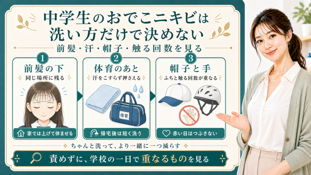 中学生のおでこニキビは洗い方だけで決めない