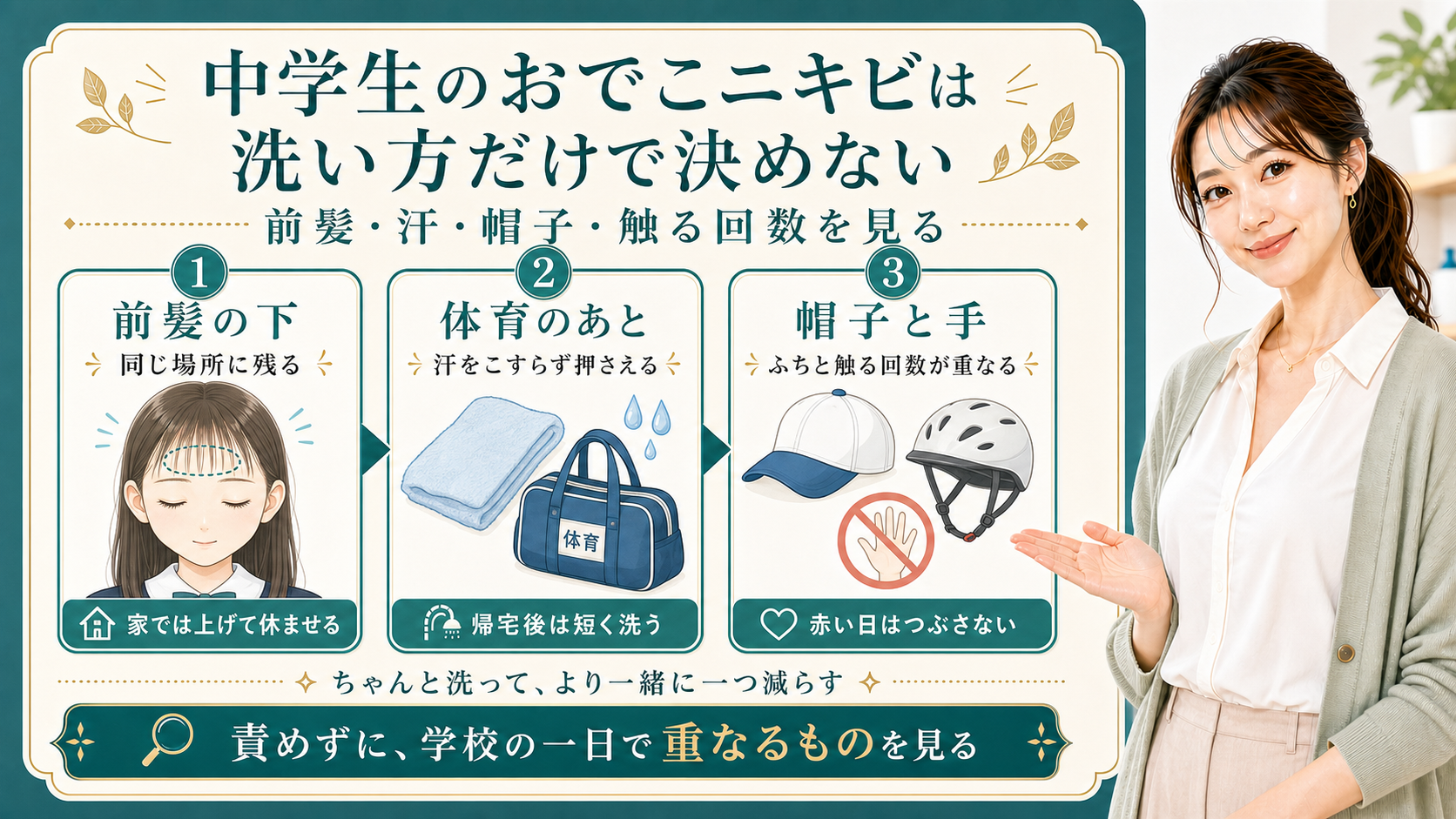 中学生のおでこニキビは洗い方だけで決めない