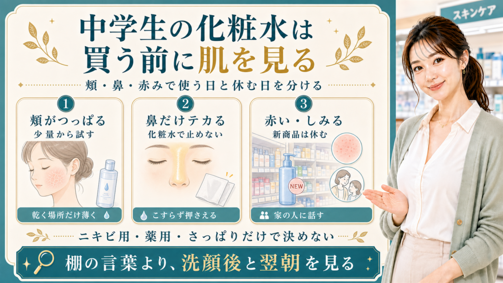 中学生の化粧水は買う前に肌を見る