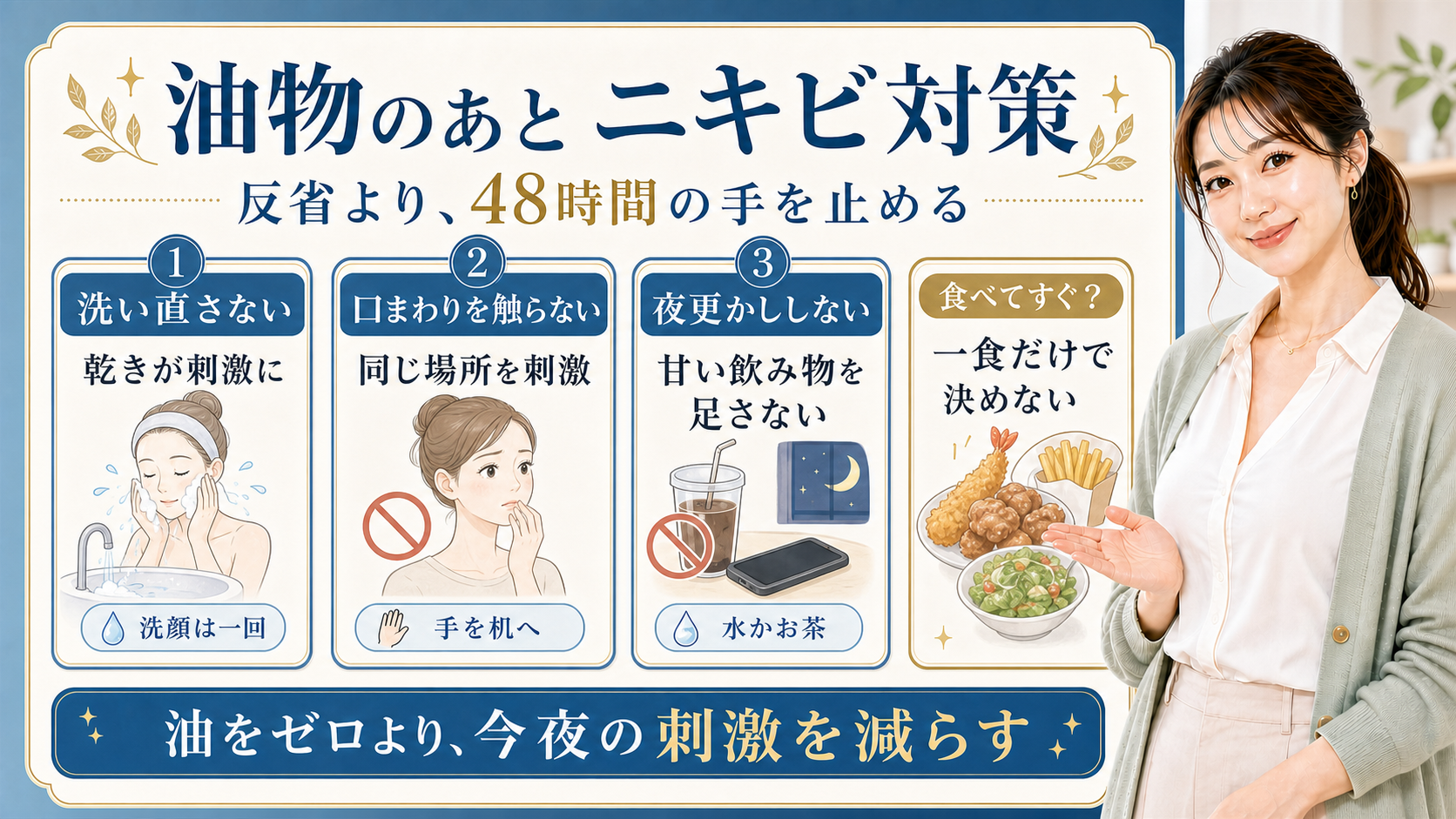 油っこい食事=ニキビの原因?──ホントとウソを整理しよう